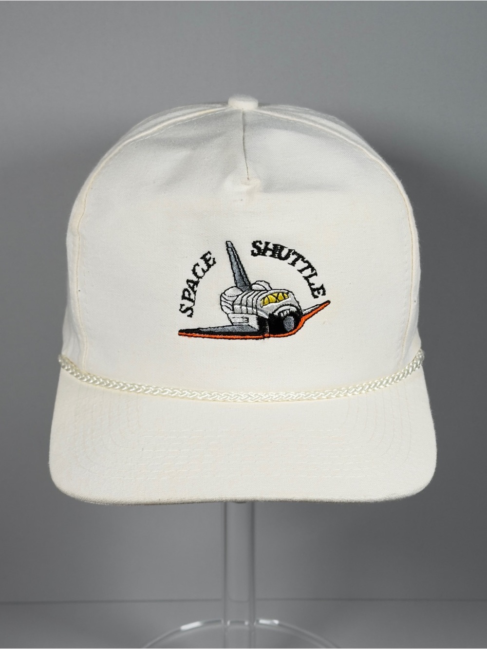 Vintage Space Shuttle NASA Rope Hat Snapback Cap Cream White ATT 90s 5 Panel